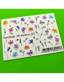 Набор, DartNails, 3D-стикер «Цветы микс» №021, 2 шт.