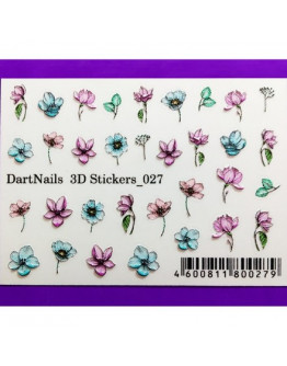 Набор, DartNails, 3D-стикер «Цветы микс» №027, 2 шт.