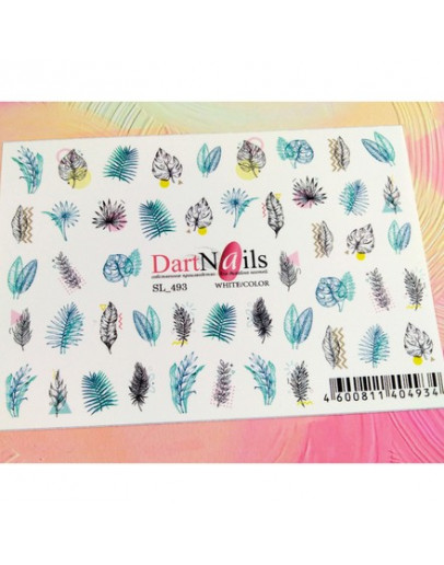 DartNails, Слайдер-дизайн Art-Fashion «Листья и перья» №493