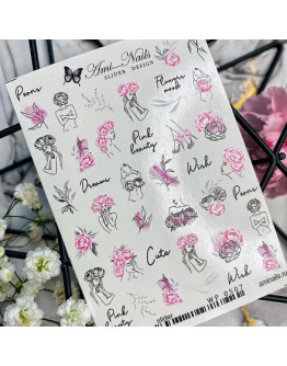 Набор, Ami-Nails, Слайдер-дизайн №507 «Пионы. Девушки», розовые, 2 шт.