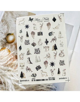 Набор, Ami-Nails, Слайдер-дизайн «Коты, Зима, Новый год», 2 шт.