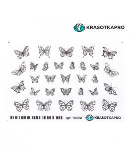 Набор, KrasotkaPro, 3D-стикер для ногтей «Бабочки», белый, 3 шт.