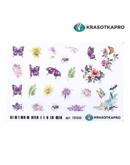 Набор, KrasotkaPro, 3D-стикер для ногтей «Бабочки. Цветы», 3 шт.