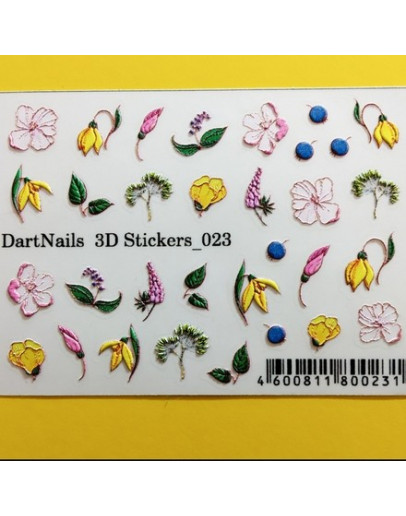Набор, DartNails, 3D-стикер «Цветы микс» №023, 2 шт.
