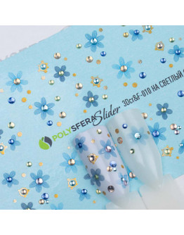 Набор, Полисфера, 3D-слайдер со стразами и фольгой «Мелкие цветы» №010, 2 шт.