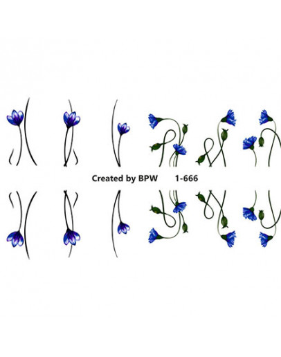 Набор, BPW.Style, Слайдер-дизайн «Синие цветы» №1-666, 3 шт.